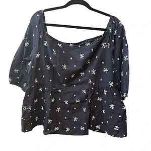 LANE BRYANT Off Shoulder Peplum Blouse Top Blue White Embroidered Size 18 Lined